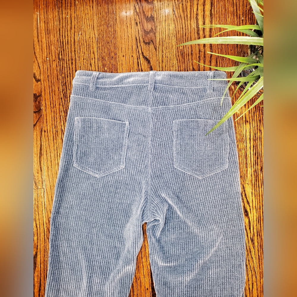 Zara Women's Slim Flare Corduroy Pants Dusty Blue High Rise Classic Preppy Sz 8 - Picture 9 of 10